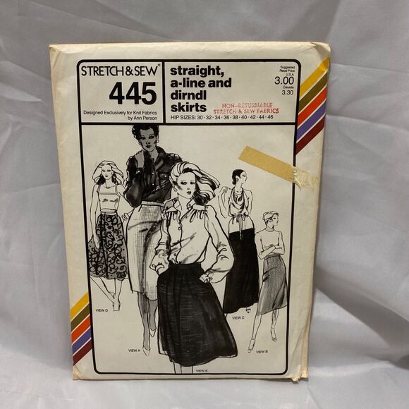 1979 Stretch and Sew Straight A-Line Dirndl Skirt Design Patterns by Ann Person - Picture 2 of 10